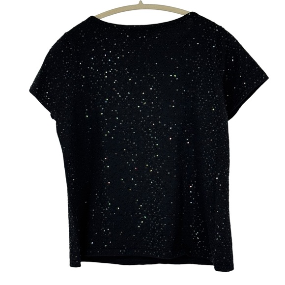 Talbots Medium Petite Black Merino Wool Short Sleeve Sweater w Sequins/Beads - Picture 7 of 9